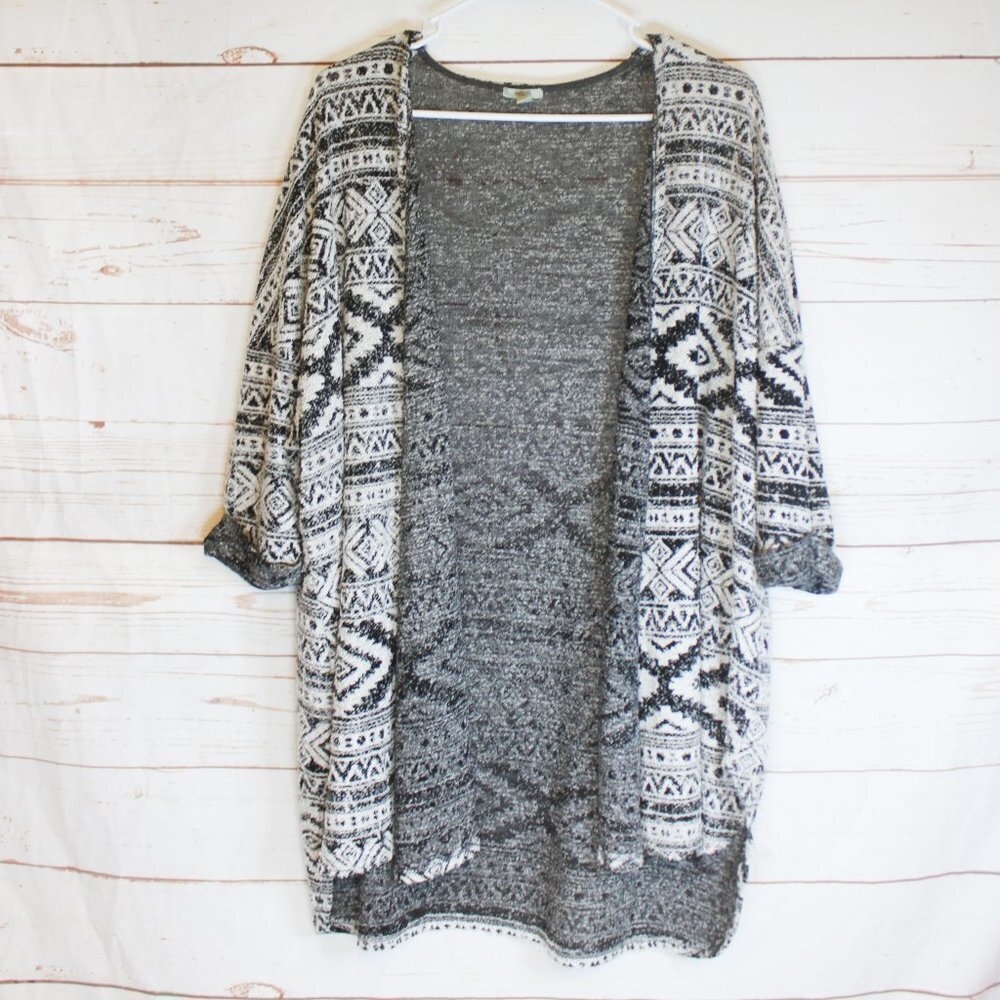Ecote Black Gray Open Lightweight‎ Cardigan Aztec Medium